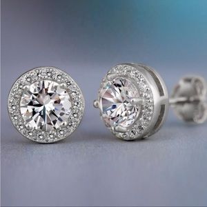 New 925 Silver Classical Round  Diamond Stud Earrings